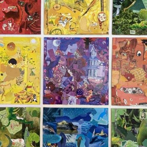 Flere felter i forskellige farver lavet i collage